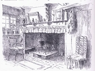 Interiør i en Surrey-hytte, fra The Cottages and the Village Life of Rural England utgitt av Dent & Sons Limited, 1912